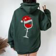 Wine Glasses Santa Hat Bling Christmas Wine Lover Women Oversized Hoodie Back Print Navy Blue