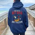 Here For The Hot Dogs And Freedom 4Th July Eagle Women Oversized Hoodie Back Print Forest