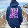 Taylor First Name I Love Taylor Girl Groovy 80'S Vintage Women Oversized Hoodie Back Print Forest