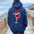 Wine Glasses Santa Hat Bling Christmas Wine Lover Women Oversized Hoodie Back Print Forest