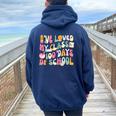 100 Days Loved My Class Retro Teacher 100Th Day Of School Women Oversized Hoodie Back Print Navy Blue