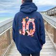 10Th Birthday Girl Cute Cat Outfit 10 Years Old Bday Party Women Oversized Hoodie Back Print Navy Blue