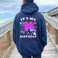 14Th Birthday Girl 14 Years Butterflies And Number 14 Women Oversized Hoodie Back Print Navy Blue