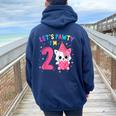 2Nd Birthday Girl Cat Kitten Let's Pawty I'm 2 Year Old Women Oversized Hoodie Back Print Navy Blue