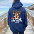 2Nd Grade Teacher Christmas Second Grade Squad Reindeer Xmas Women Oversized Hoodie Back Print Navy Blue