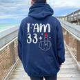 I Am 33 Plus 1 Middle Finger For A 34Th Birthday For Women Women Oversized Hoodie Back Print Navy Blue