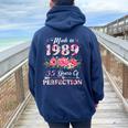 35 Year Old Made In 1989 Floral 35Th Birthday Women Women Oversized Hoodie Back Print Navy Blue