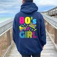 80S Girl 1980S Theme Party 80S Costume Outfit Girls Women Oversized Hoodie Back Print Navy Blue