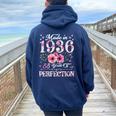 88 Year Old Made In 1936 Floral 88Th Birthday For Women Women Oversized Hoodie Back Print Navy Blue