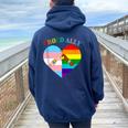 Ally Rainbow Flag Heart Lgbt Gay Lesbian Support Pride Month Women Oversized Hoodie Back Print Navy Blue