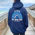 In April We Wear Blue Puzzle Rainbow Autism Awareness Month Women Oversized Hoodie Back Print Navy Blue
