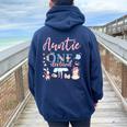 Auntie Of The 1St Birthday Girl Auntie In Onderland Family Women Oversized Hoodie Back Print Navy Blue