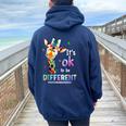 Autism Awareness Acceptance Giraffe Its Ok To Be Different Women Oversized Hoodie Back Print Navy Blue