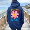 Autism Awareness Flower Acceptance Inclusion Love Support Women Oversized Hoodie Back Print Navy Blue