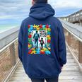Autism Dad Mom You Will Never Walk-Alone Support Autism Women Oversized Hoodie Back Print Navy Blue