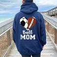 Ball Mom Heart Football Soccer Mom Women Oversized Hoodie Back Print Navy Blue
