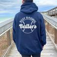 Baseball Dad Busy Raising Ballers Mom Of Baseball Players Women Oversized Hoodie Back Print Navy Blue