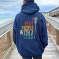 I Beat People With Stick Lacrosse Lax Player Women Women Oversized Hoodie Back Print Navy Blue