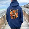 Beautiful Watercolor Giraffe Flower Girls Women Oversized Hoodie Back Print Navy Blue