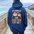 I Become A Big Sister 2022 Lion Women Oversized Hoodie Back Print Navy Blue