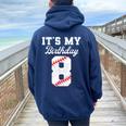 Birthday Boy 8 Baseball Its My 8Th Birthday Boys Girls Women Oversized Hoodie Back Print Navy Blue