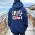 In My Birthday Era Groovy Retro Kid Happy Birthday Women Oversized Hoodie Back Print Navy Blue