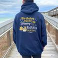 Birthday Squad Shoes Stepping With The Birthday Queen Women Oversized Hoodie Back Print Navy Blue