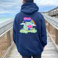 Bisexual Pride Bi Kawaii Frog Mushroom Bisexual Flag Lgbt Women Oversized Hoodie Back Print Navy Blue