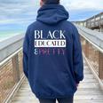 Black Educated And Pretty Kente Pattern West African Style Women Oversized Hoodie Back Print Navy Blue