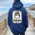 Bleached Messy Hair Bun Camouflage Birthday Squad Women Oversized Hoodie Back Print Navy Blue