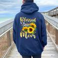 Blessed To Be Called Mom Cute Sunflower Women Oversized Hoodie Back Print Navy Blue