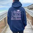 Blessed To Be Called Mom Grandma And Great Grandma Flower Women Oversized Hoodie Back Print Navy Blue
