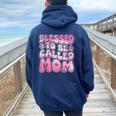 Blessed To Be Called Mom Mother's Day Groovy Women Oversized Hoodie Back Print Navy Blue