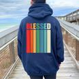 Blessed Christian Faith Inspiration Quote – Vintage Color Women Oversized Hoodie Back Print Navy Blue