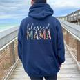 Blessed Mama Cute Leopard Print Women Oversized Hoodie Back Print Navy Blue