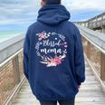 Blessed Mema Thanksgiving Floral Mother's Day Women Oversized Hoodie Back Print Navy Blue
