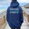 Boss Mare Don't Care Cowgirl Horse Lover Rodeo Women Oversized Hoodie Back Print Navy Blue