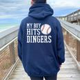 My Boy Hits Dingers Baseball Mom Dad I Hit Dingers Women Oversized Hoodie Back Print Navy Blue