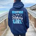 Brother Of The Birthday Girl Family Snowflakes Winter Party Women Oversized Hoodie Back Print Navy Blue