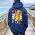 Bruh We Out Happy Last Day Of School Teacher Student Women Oversized Hoodie Back Print Navy Blue