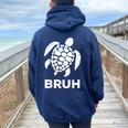 Bruh Meme Sea Turtle Retro Earth Day 2024 Ns Boys Women Oversized Hoodie Back Print Navy Blue