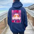 Bruh We Out Teacher Floral Hippie Smile Face Happy Last Day Women Oversized Hoodie Back Print Navy Blue