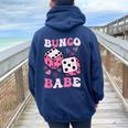 Bunco Babe Bunco Game Night Retro Groovy Gamble Women Oversized Hoodie Back Print Navy Blue