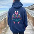 Some Bunny Is Going To Be A Big Sister Again Easter Day Girl Women Oversized Hoodie Back Print Navy Blue