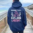 Cat And Dog Mom Fur Mama Mother's Day Women Oversized Hoodie Back Print Navy Blue