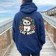 Cat Mom Happy For Cat Lovers Family Matching Women Oversized Hoodie Back Print Navy Blue