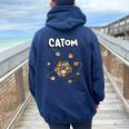 Catom Science Teacher Chemistry Lover Physics School Cat Women Oversized Hoodie Back Print Navy Blue