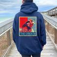The Chicken Poster Vintage Country Farm Animal Farmer Women Oversized Hoodie Back Print Navy Blue