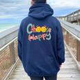 Choose Happy Positive Message Saying Quote Women Oversized Hoodie Back Print Navy Blue