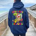 Christmas In June Santa Flamingo Summer Vacation Women Oversized Hoodie Back Print Navy Blue